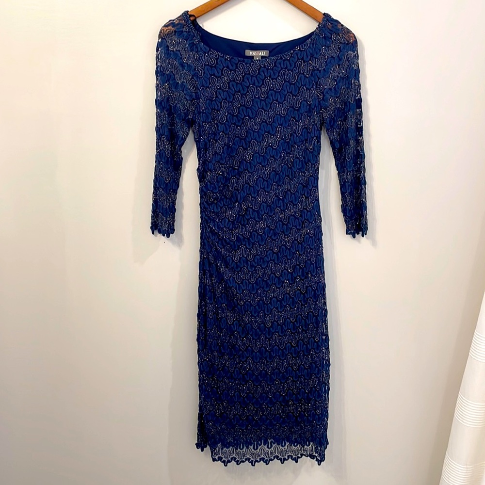 Roz & Ali Navy Fitted Lace Cocktail Dress